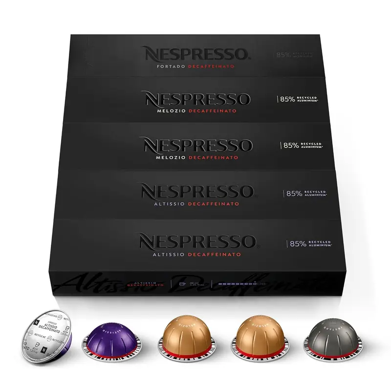 Selección Descafeinado Nespresso Vertuo, pack de 50 cápsulas. Disfruta de 3 variedades de café sin cafeína