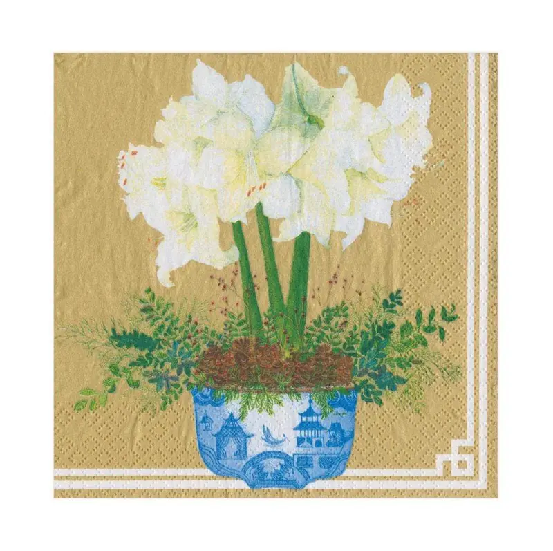 Servilletas almuerzo de papel diseño jarrón chino con Amaryllis