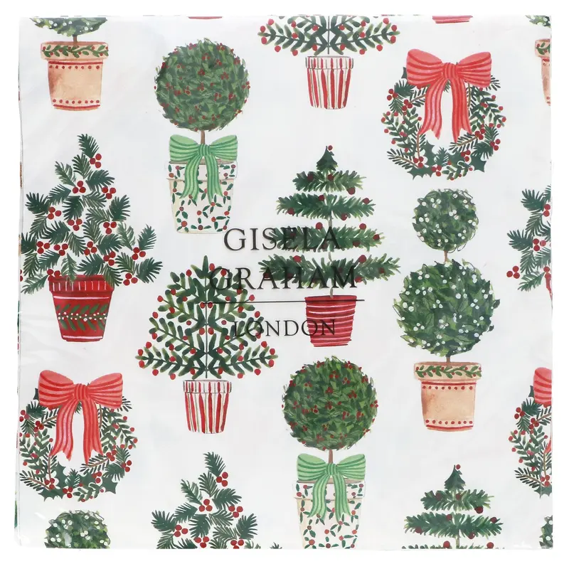 Servilletas de papel con estampado de topiarios navideños