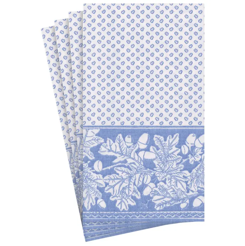 Servilletas de papel efecto lino alargadas hojas de roble azul
