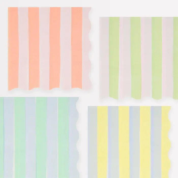 Servilletas Grandes Pastel con Rayas Pastel y Borde Ondulado