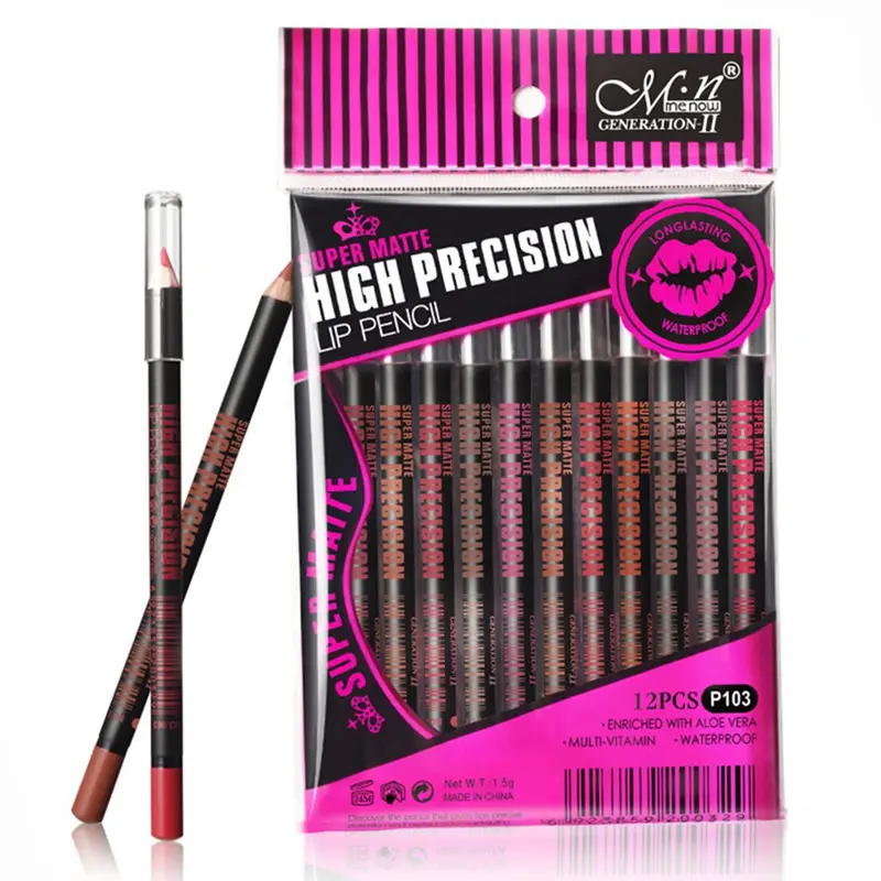 Set de 12 Lápices Delineadores de Ojos y Labios Matte de Larga Duración. Un kit de maquillaje versátil y resistente al agua con 12 colores diferentes para looks creativos.