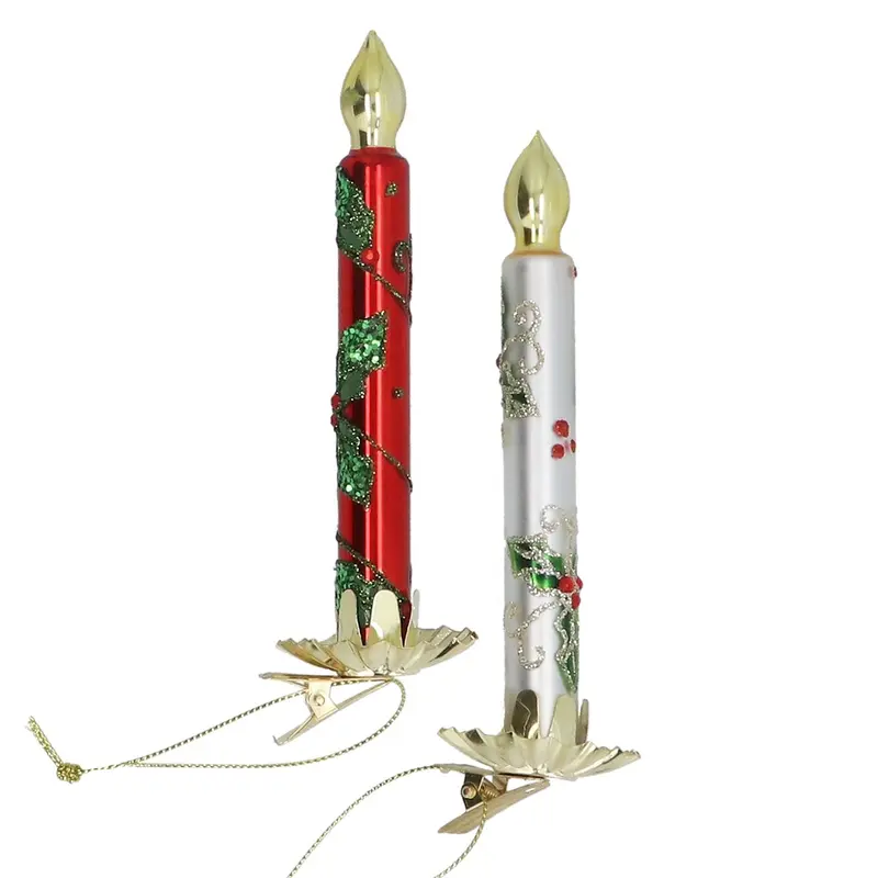 Set de 2 velas de Navidad con acebo, roja y blanca, 15 cm