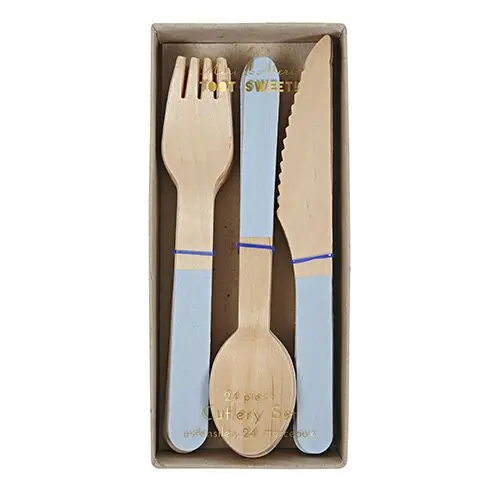 Set de 24 cubiertos de madera azulito