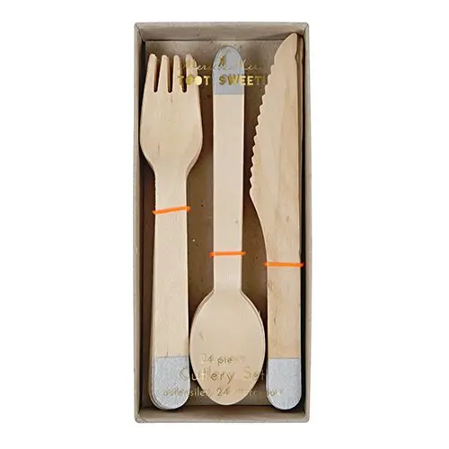Set de 24 cubiertos de madera color plata