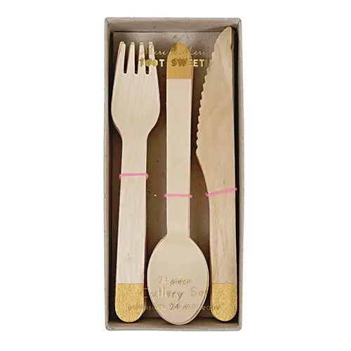 Set de 24 cubiertos de madera dorado