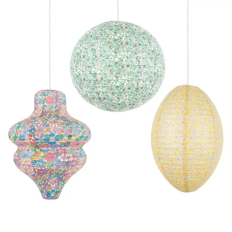 Set de 3 Farolillos Liberty en tonos verdes y amarillos