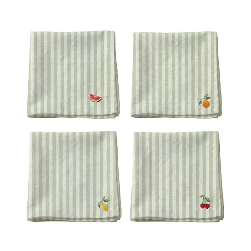 Set de 4 servilletas rayas verdes y frutas