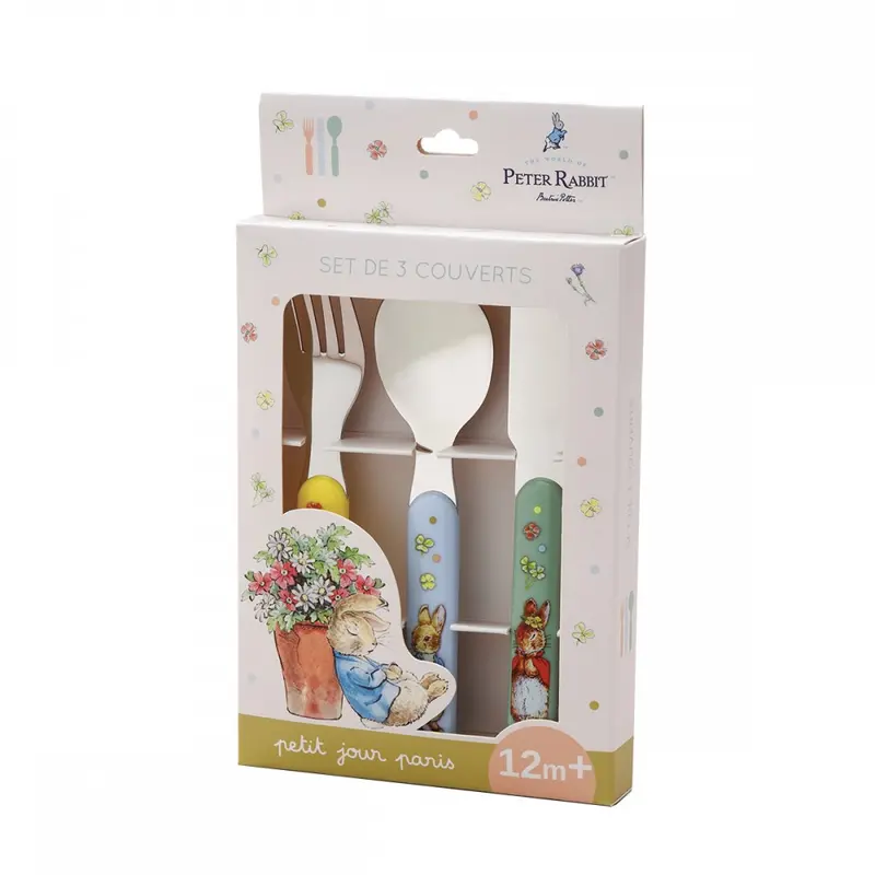 Set de tres cubiertos pequeños de colores Peter rabbit