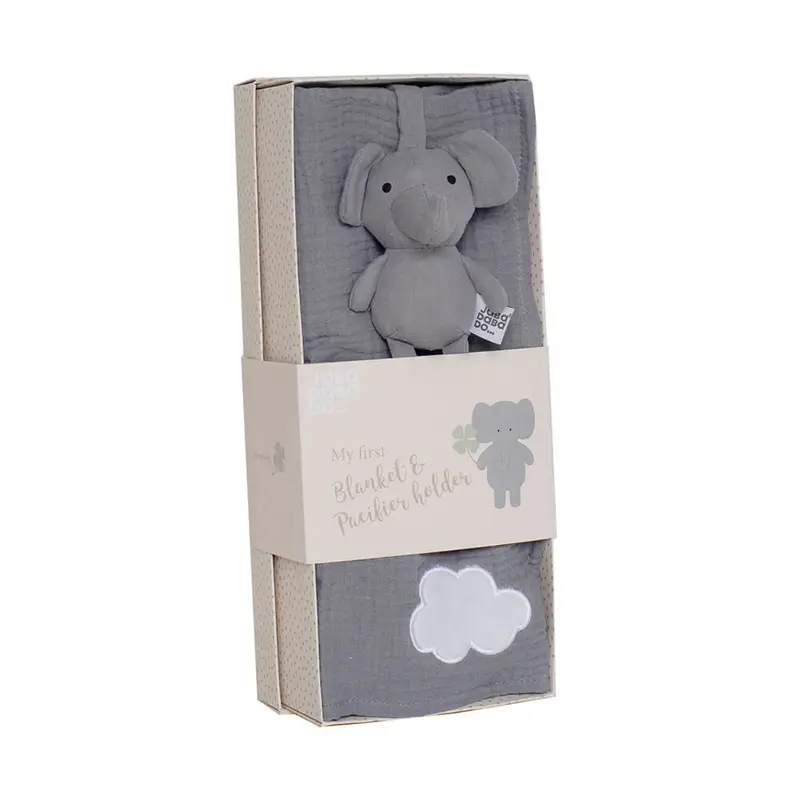 Set regalo mantita gris y chupete buddy Elefante