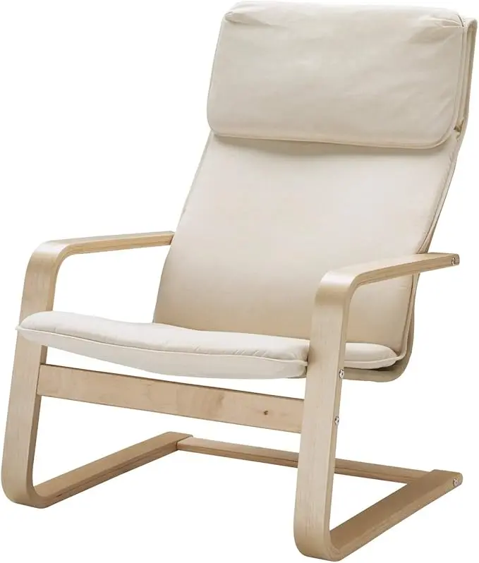 Sillón Mecedora IKEA PELLO de Diseño Atemporal. Un asiento cómodo y relajante con un suave balanceo, respaldo alto para apoyo cervical y una resistente estructura de acero.