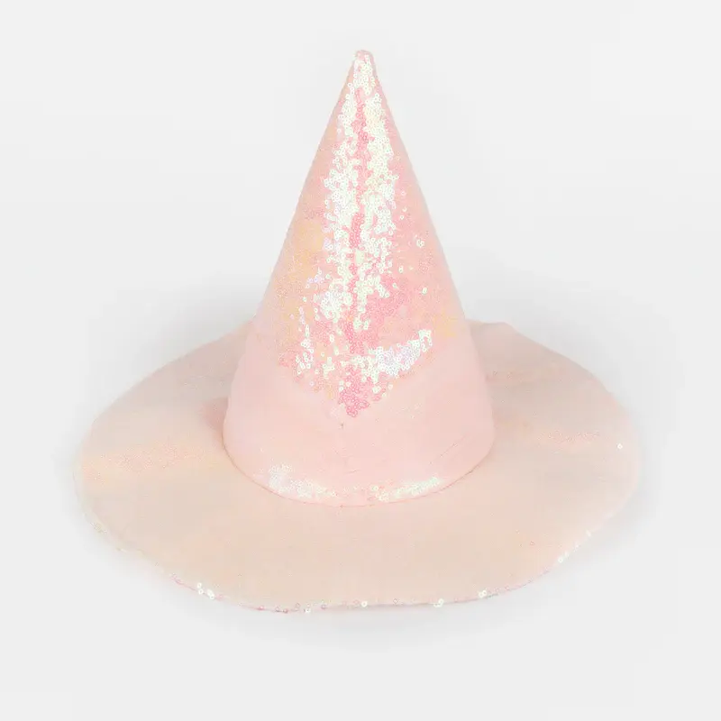 Sombrero bruja de lentejuelas rosa