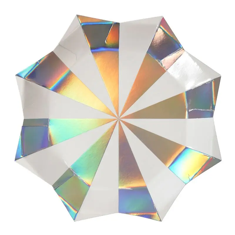 Starburst 8 Platos grandes de la colección Polvo de estrellas en foil holográfico