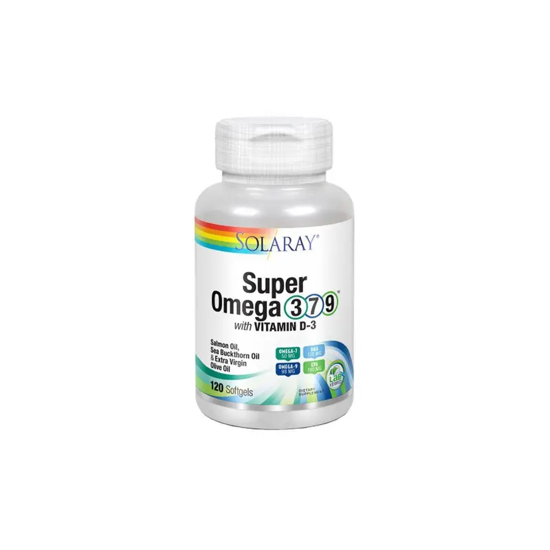 Super omega 3,7 y 9 con vitamina D-3 - 120 perlas - Solaray