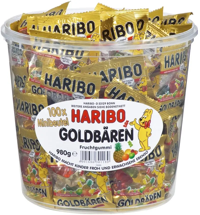 Súper Pack de 3 Cajas de Ositos de Oro Haribo (3x100 mini bolsas). Un total de 300 bolsitas individuales para eventos, negocios o para los muy fans de Haribo.