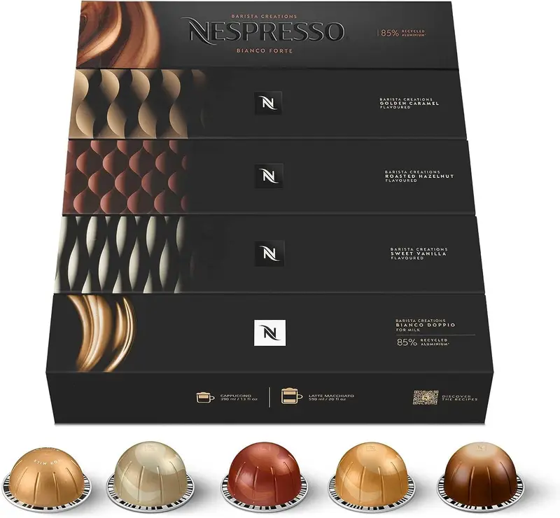 Surtido Nespresso Vertuo Barista Creations 50 Cápsulas. Pack de descubrimiento con cafés aromatizados y para leche