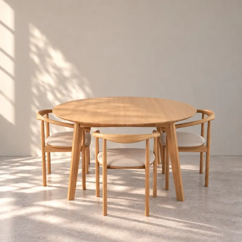 Table de salle à manger extensible ronde en chêne massif SAGA - VESKOR