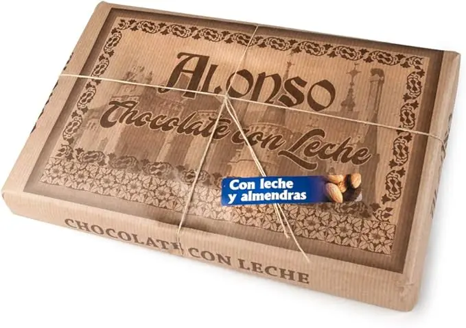 Tableta de Chocolate con Leche y Almendras Enteras ALONSO XXL 900g. Un capricho artesanal de Astorga, ideal para regalar y compartir entre amantes del buen cacao.