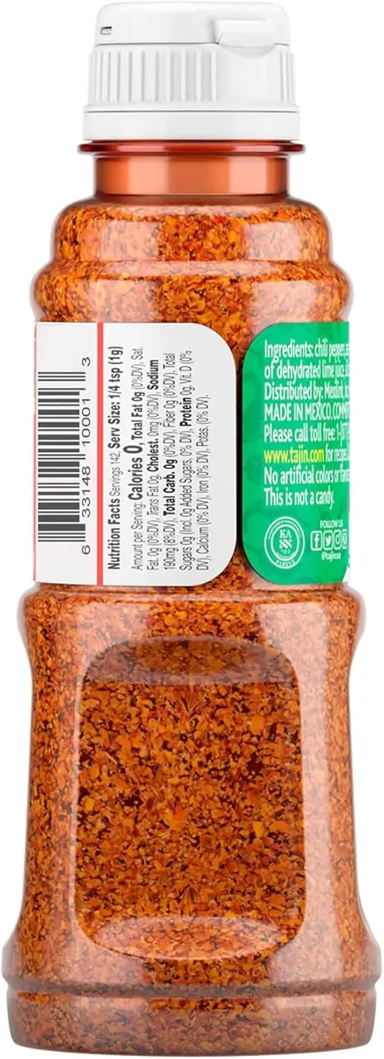 Tajín Clásico Salsa en Polvo, 142g. El sazonador mexicano por excelencia, hecho con chiles, zumo de lima y sal para aderezar ensaladas, frutas, guisos y cócteles.
