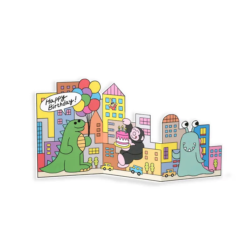 Tarjeta desplegable Happy Birthday Monsters in the City