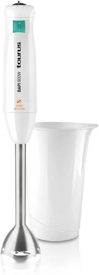 Taurus BAPI 800 INOX Batidora de Mano 800W con Picador. Selector de 20 velocidades, pie de acero inoxidable desmontable y fabricada con plástico libre de BPA.