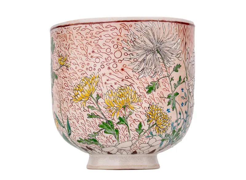 Taza artesanal Moychay 'Flores' # 44445, cerámica/pintada a mano, 116 ml.