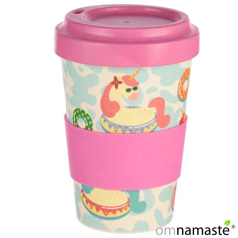 Taza Bambú con Tapa Silicona Unicornio de Vacaciones