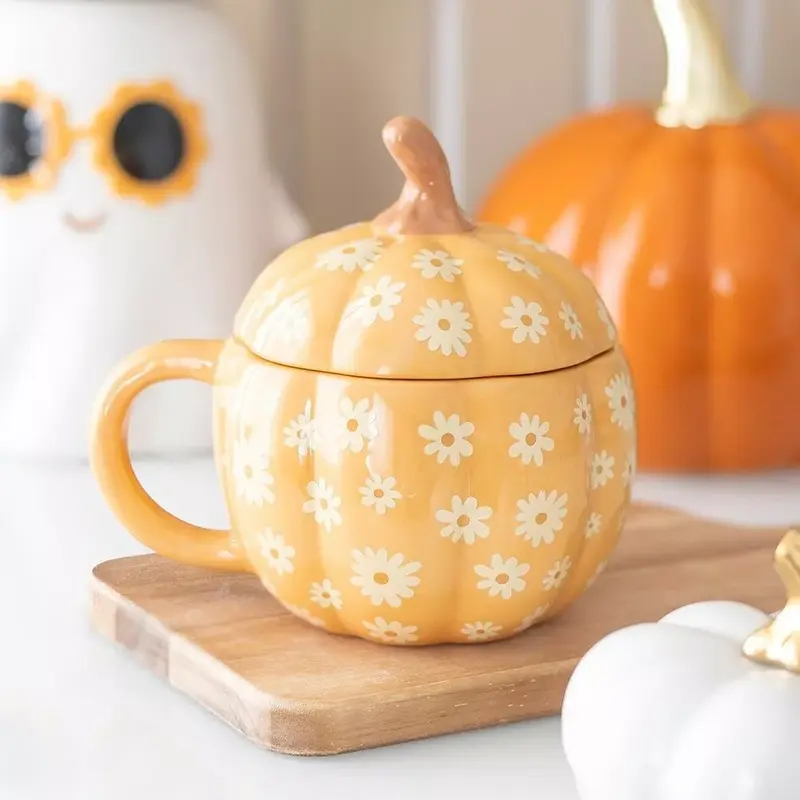 Taza Calabaza Estampado Floral con tapa 500ml