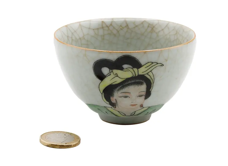 Taza de té pintada a mano de cerámica china Dehua con esmalte craquelado Geyao # 93732