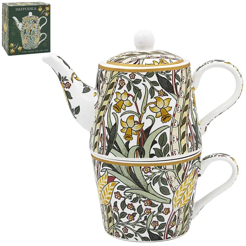 Té para uno de tetera y taza de porcelana Daffodil