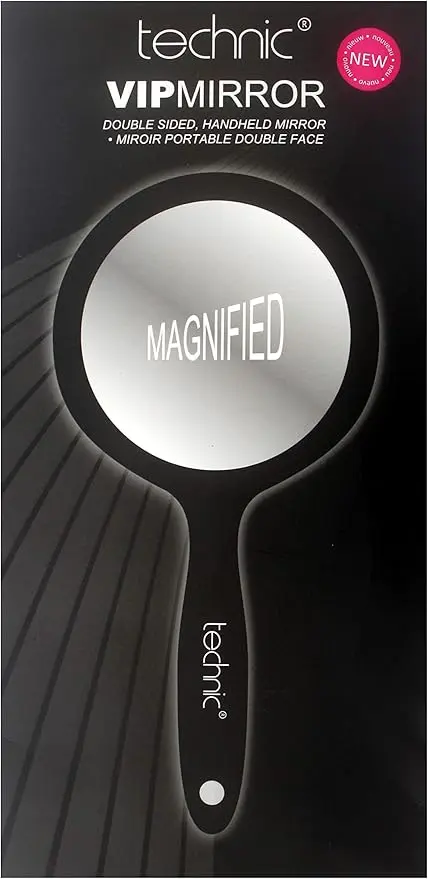 Technic VIP Espejo de Mano Doble Cara con Aumento. Un lado con visión normal y otro con magnificación para maquillaje de precisión y cuidado facial detallado.