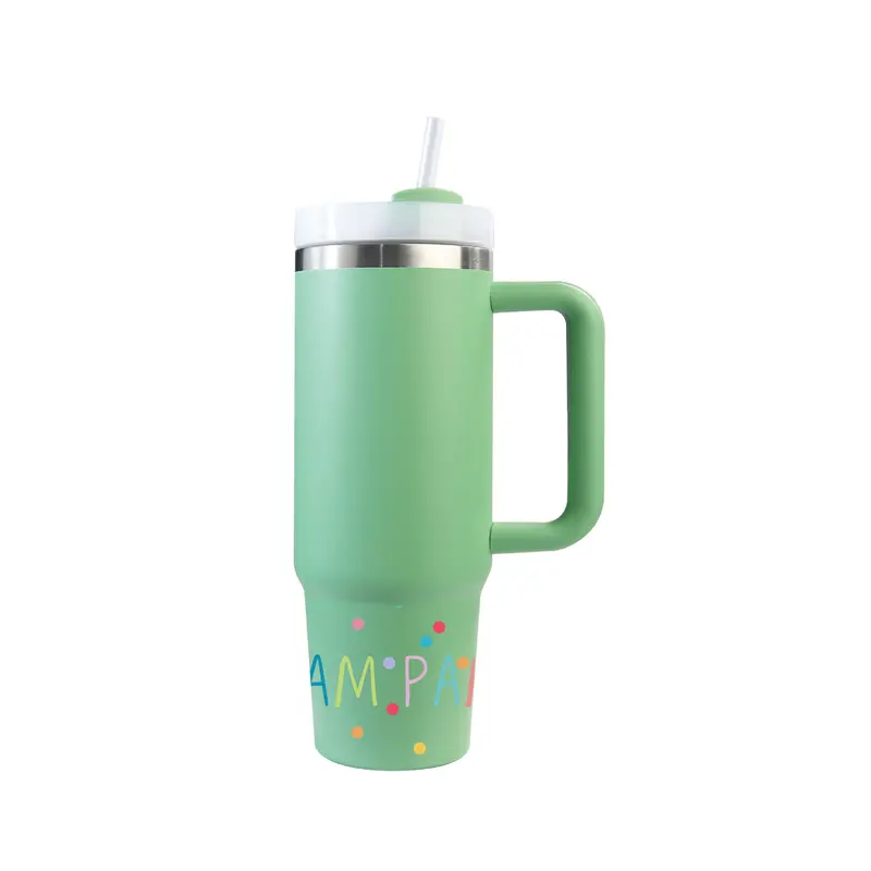 Termo 0,8L con asa y pajita - Verde claro PamPam