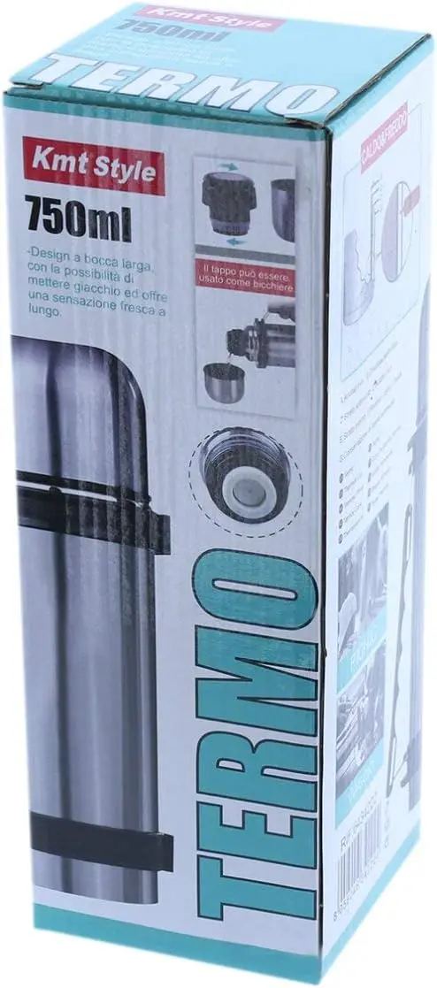 Termo Kmt Style de 750ml, de Acero Inoxidable. Botella térmica portátil con diseño moderno, a prueba de derrames, ideal para llevar al gimnasio, a la oficina o de excursión.