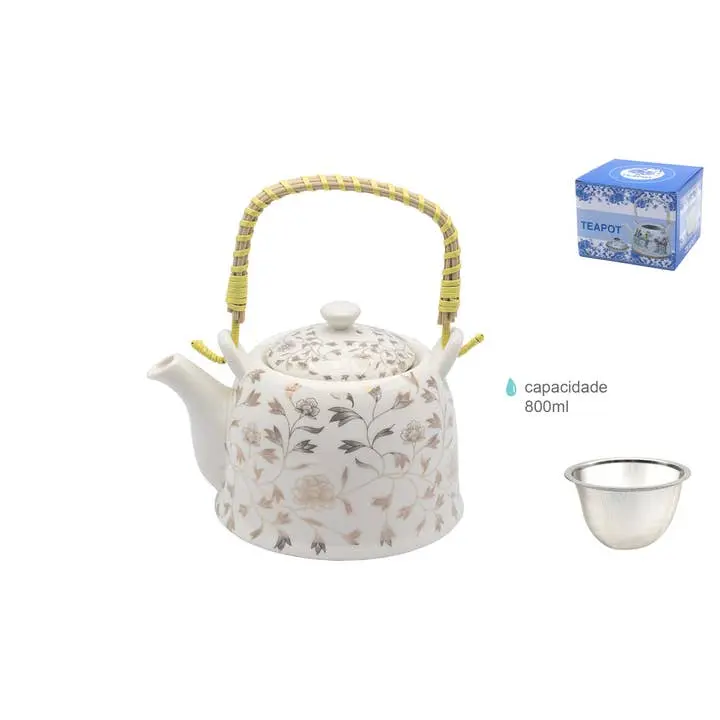 Tetera Cerámica Flores Doradas 800 ml