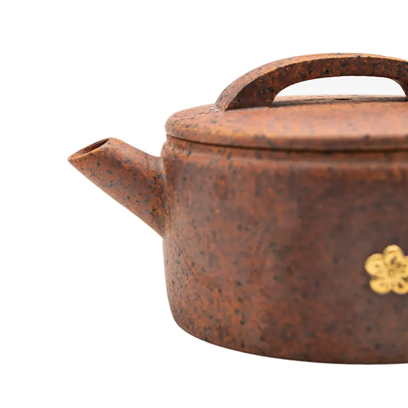 Tetera cocida a leña con Kintsugi y flor de oro # 95084
