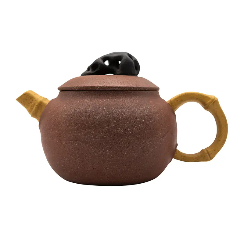 Tetera de arcilla roja con asa de bambú y tapa de piedra Taihu # 94423, 130 ml