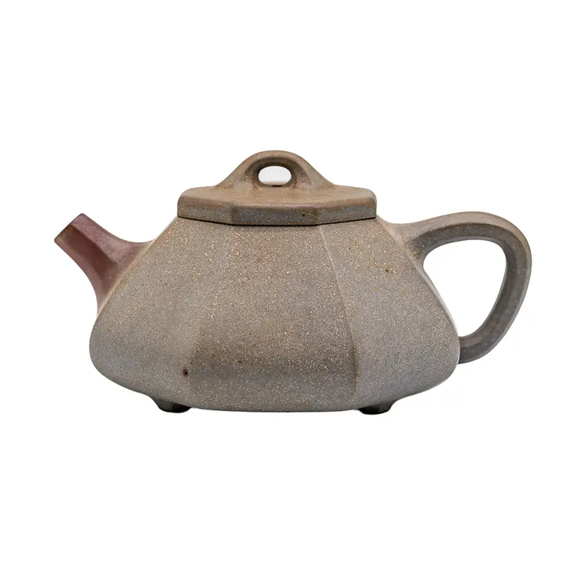 Tetera de arcilla Yixing octogonal estilo antiguo cocida en horno de leña # 94848