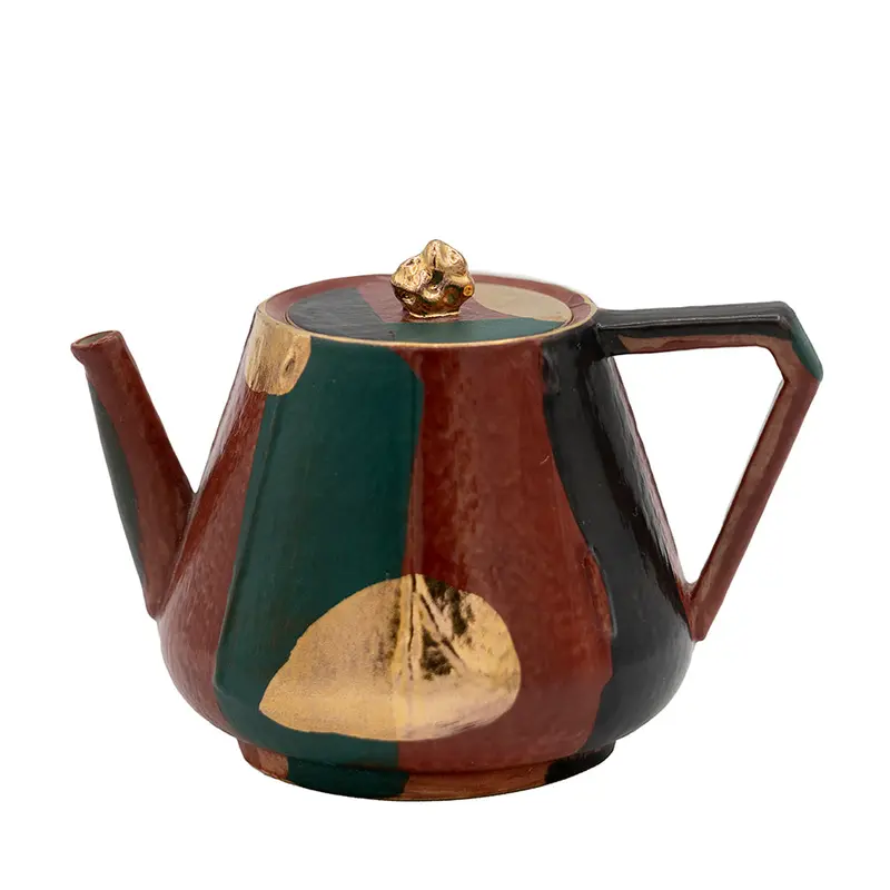 Tetera de cerámica geométrica con laca Daqi y detalles dorados #94557, 125ml