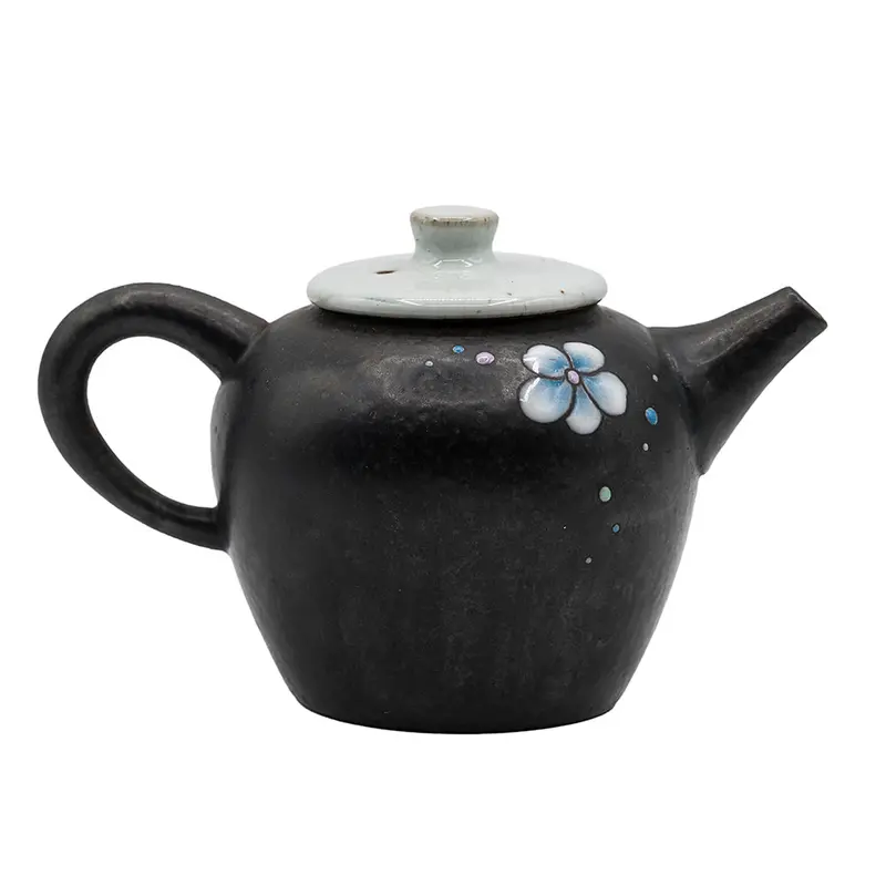Tetera de porcelana con esmalte negro y flor pintada a mano n.º 94718