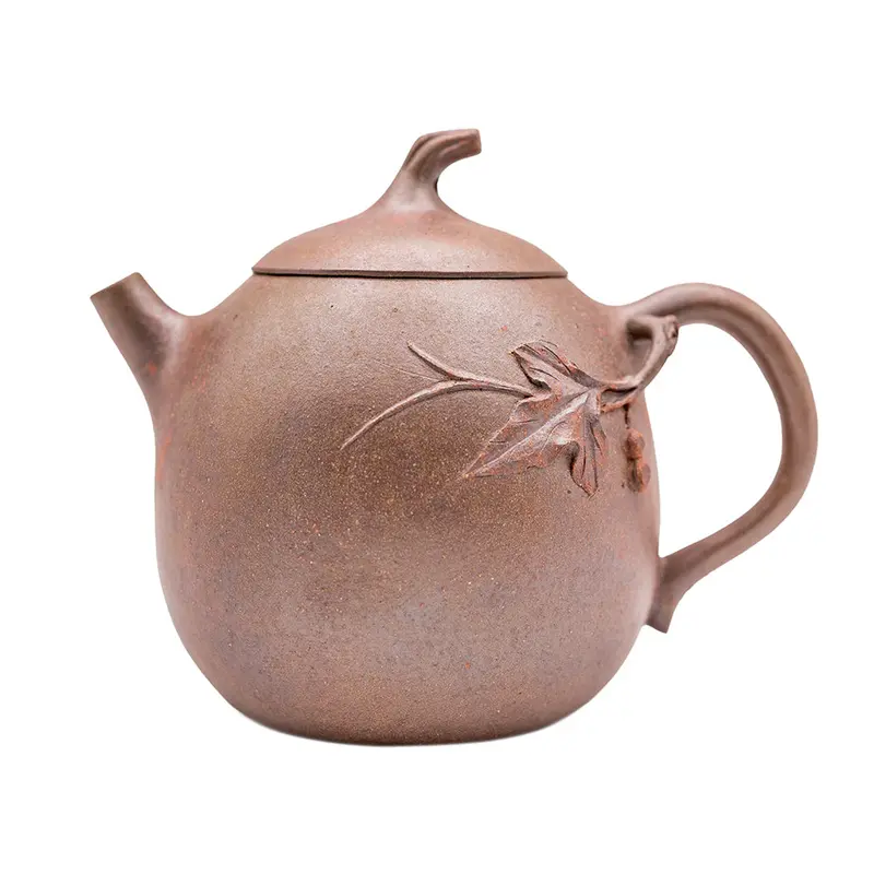 Tetera pequeña de arcilla Yixing con forma de berenjena, cocida a leña # 94896