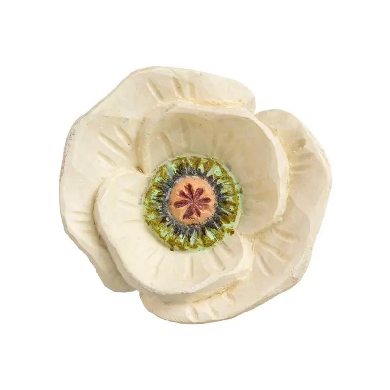Tirador de Mueble con Forma de Flor Blanca – Diseño Artesanal Tallado