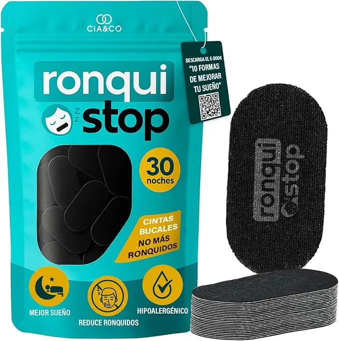 Tiras Antironquidos RoquiSTOP de Cia&Co, 30 Unidades para 30 noches. Adhesivo hipoalergénico para evitar ronquidos, favorecer la respiración nasal y mejorar el descanso.