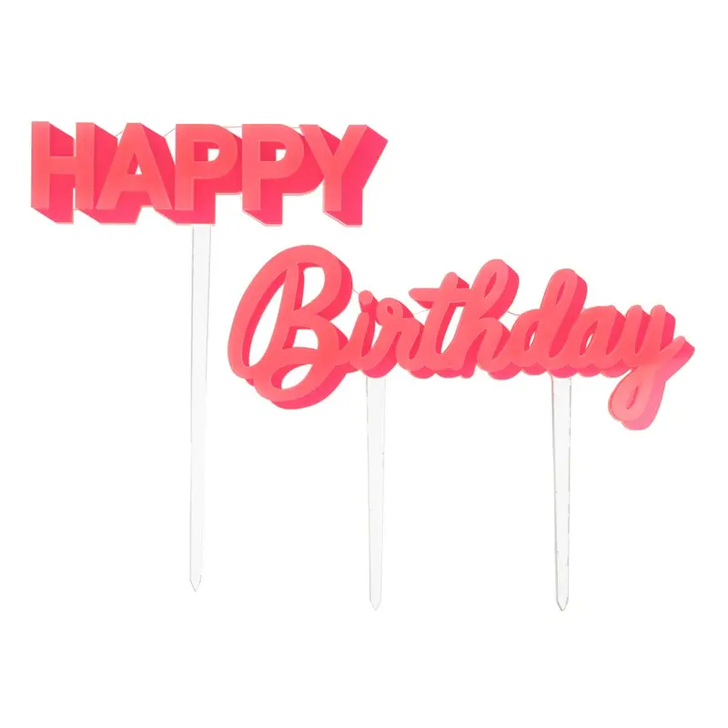Toppers de acrílico rosa de feliz cumpleaños