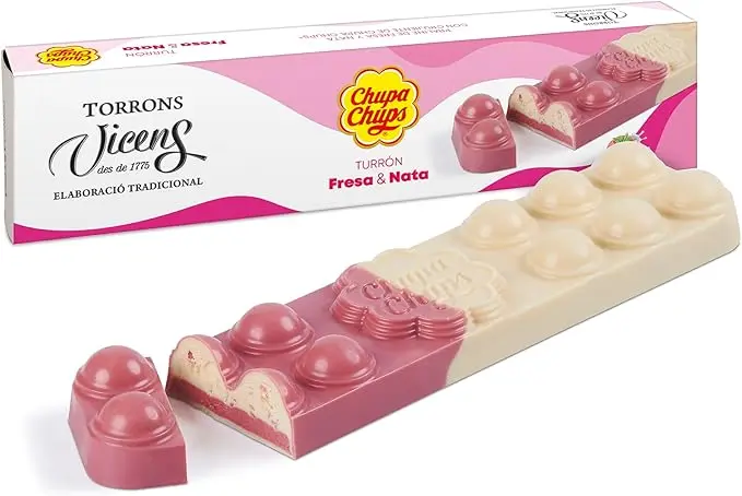 Torrons Vicens Turrón de Chupa Chups Fresa y Nata (Formato Grande 300g)