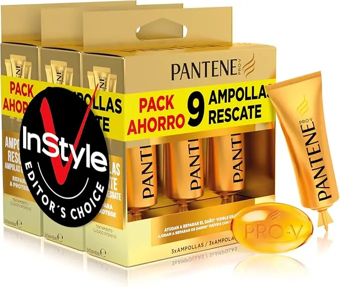 Tratamiento capilar Pantene Pro-V Ampollas Rescate 1 Minuto Repara y Protege. Pack de 3 cajas (9 ampollas de 15 ml en total) para pelo débil, seco y dañado.