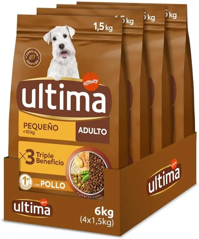 Ultima Pienso para Perros Pequeño Adulto con Pollo, Pack de 4 x 1,5kg (Total 6kg). Alimento seco completo para perros de razas pequeñas que ayuda a reducir el sarro.