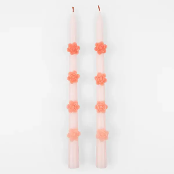 Velas Cónicas Rosas con Flores Ombre – Pack 2