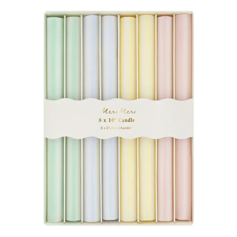 Velas de mesa a rayas – Set de 8