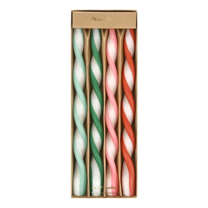 Velas Retorcidas Multicolor Navideñas – Pack de 4