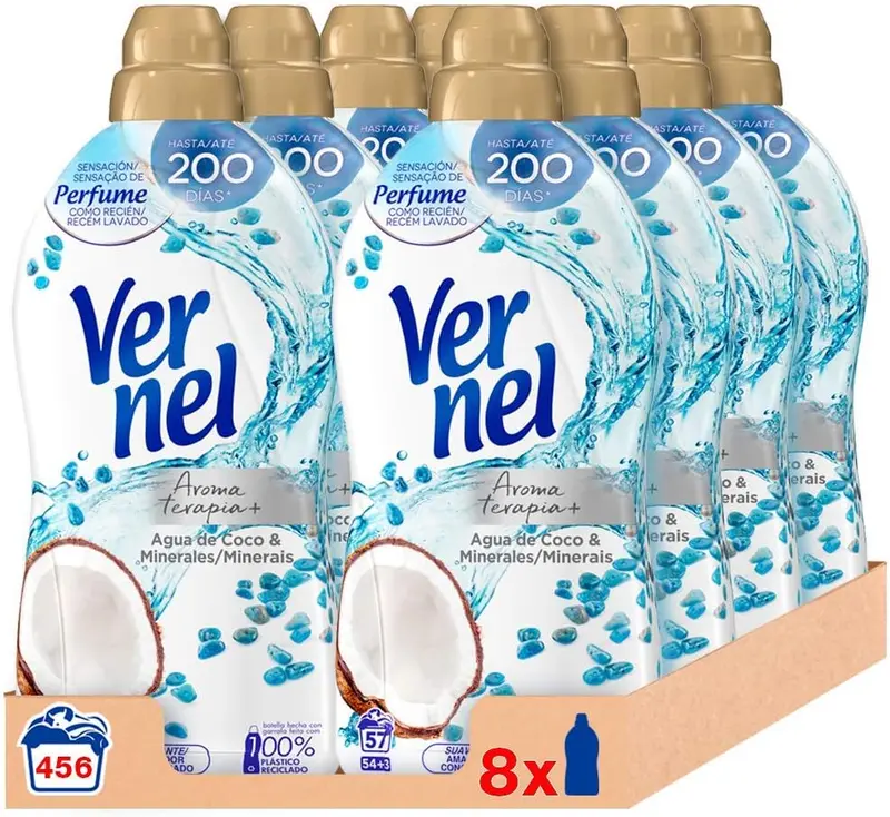 Vernel Aromaterapia Suavizante Agua de Coco & Minerales (Pack 8x57 Lavados)